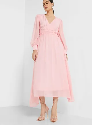 Surplice Neck Flared Dress