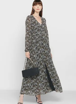 V-Neck Floral Printed Dress
