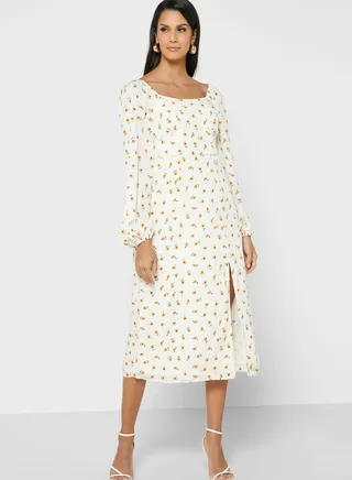 Square Neck Shirred Dress