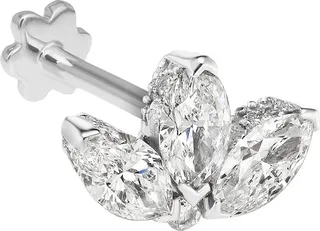 4mm Diamond Lotus Engraved White Gold Thread Through Earring