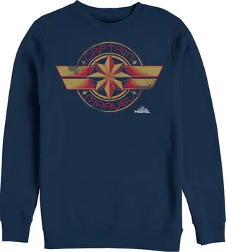 Men's Marvel Captain Marvel Retro Star Emblem Sweatshirt - Navy Blue - Small