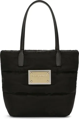 Small Quilted Logo-Plaque Shopper Tote