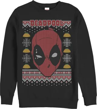 Men's Marvel Ugly Christmas Deadpool Mask Sweatshirt - Black - Medium