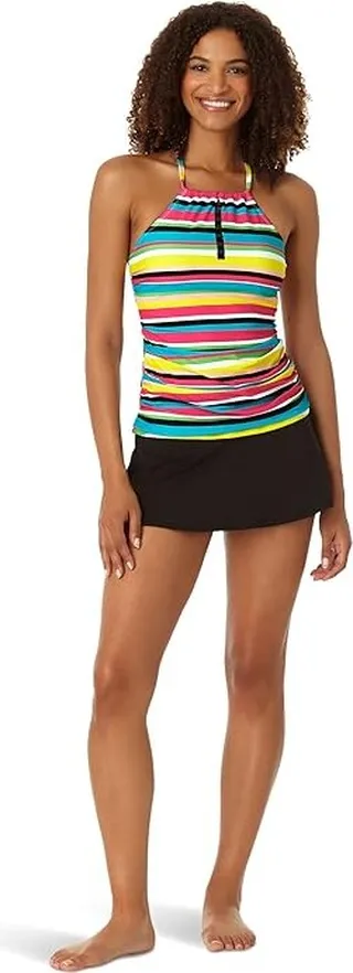 Anne Cole High Neck Center Front Tab Tankini (Multicolor) Women's Swimwear