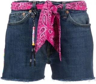 Raw-Cut Tied Denim Shorts