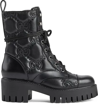 Quilted-Logo Leather Combat Boots