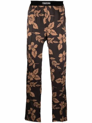 Floral-Print Silk Pajama Bottoms