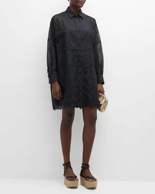 Venere Floral Embroidered Button-Front Shirtdress