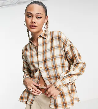 COLLUSION oversized check shirt in beige