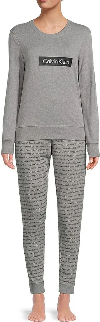 2-Piece Logo Heathered Pajama Set