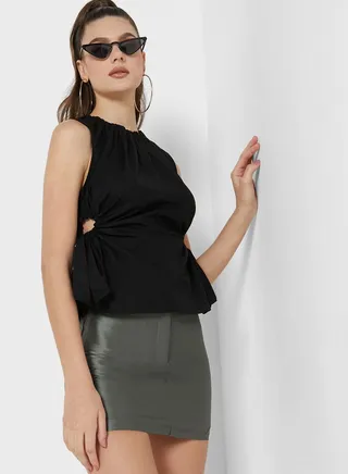 Round Neck Cut Out Detail Top