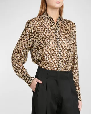 Leopard-Print Fil Coupe Boyfriend Shirt
