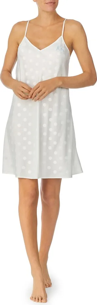 Polka Dot Embroidered Stretch Satin Chemise