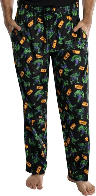 Marvel Mens' The Incredible Hulk All Over Print Lounge Pajama Pants Sleepwear 3X Black