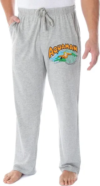 DC Comics Men's Vintage Aquaman Character And Logo Loungewear Pajama Pants (XL) Grey