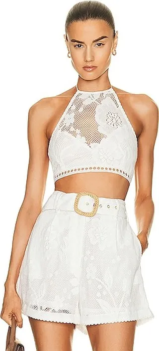 HEMANT AND NANDITA Nysa Halter Neck Crop Top in White