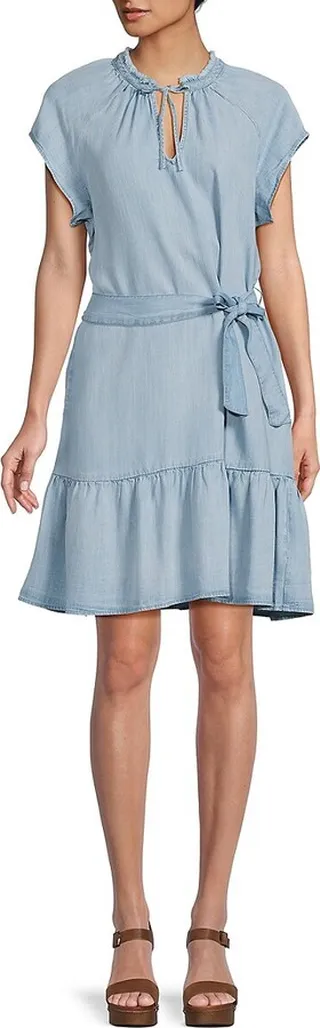 Ruffle Neck Tiered Mini Dress