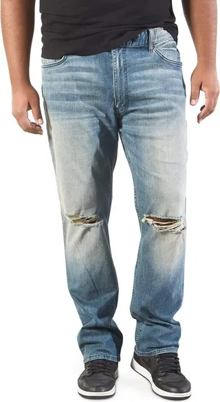 MVP Collections Men's Big and Tall Slit Knee Slim Straight Leg Jeans - Light Indigo - 42x32