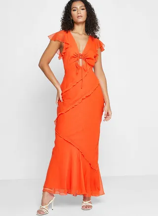 V-Neck Ruffle Detail Dress