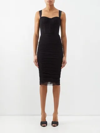 Ruched Cotton-blend Tulle Bustier Dress