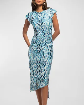 Quinn Asymmetric Ikat-Print Midi Dress