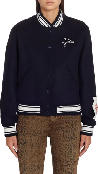 Dirce Embroidered Logo Wool Blend Bomber Jacket