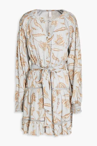 Amyris Emine gathered floral-print crepon mini dress