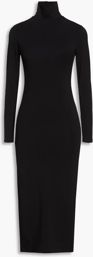 Stretch cotton-jersey turtleneck midi dress