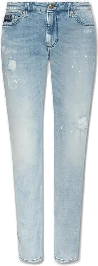 Versace Jeans Couture Logo-Patch Distressed Slim-Fit Jeans