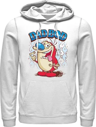 Men's The Ren & Stimpy Show Dad Bod Stimpy Pull Over Hoodie - White - X Large