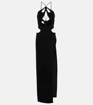 Halterneck crepe cutout maxi dress