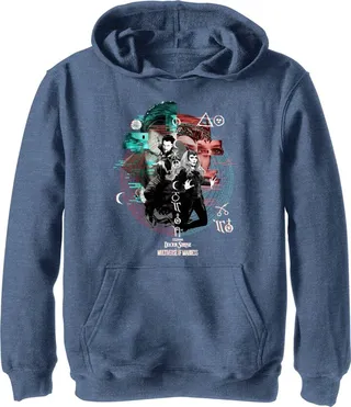 Boy's Marvel Doctor Strange in the Multiverse of Madness Wanda and Strange Glitch Pull Over Hoodie - Navy Blue Heather - Medium
