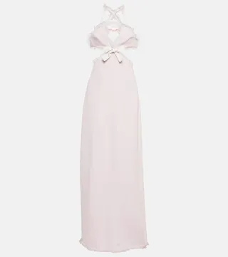 Ruffle-trimmed gabardine maxi dress