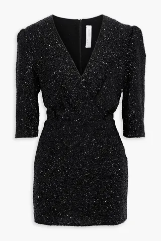 Justify wrap-effect sequined crepe mini dress