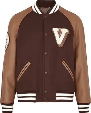 Valentino Leather And Wool-blend Varsity Jacket