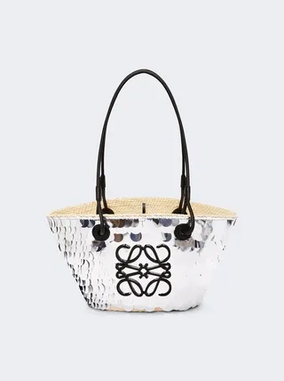 X Paula's Ibiza Anagram Small Basket Sequin Bag Silver