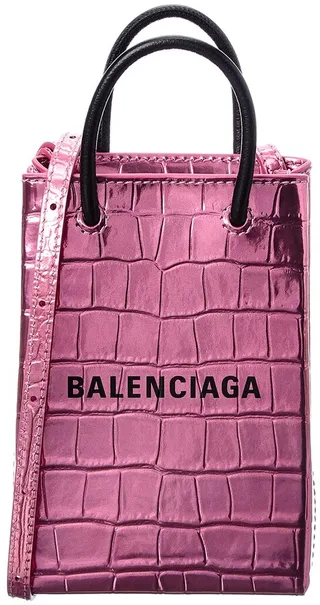 Balenciaga Croc-Embossed Leather Phone Holder