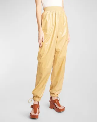 High-Rise Leather Pull-On Jogger Trousers