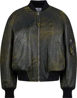 Anja Punk Paint Splatter Oversize Leather Bomber Jacket