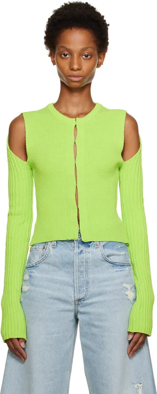 TheOpen Product Green Shoulder Cut Fitted Cardigan
