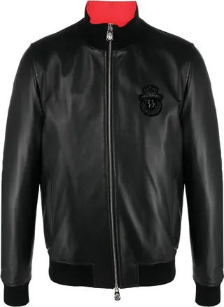 Logo-Patch Leather Bomber Jacket