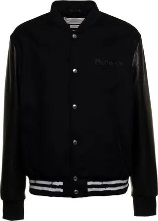 Alexander McQueen Logo Printed Buttoned Bomber Jacket