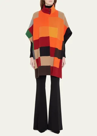 Abstract Intarsia Rib Cashmere Cape