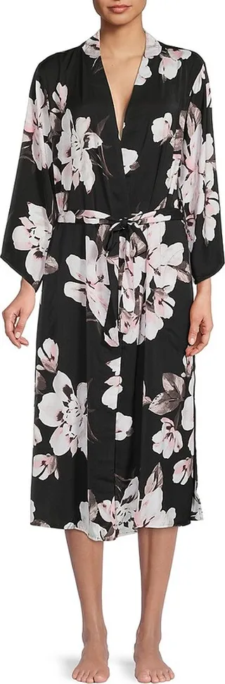 Floral Print Open Front Robe