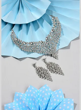 Silver Plated Designer Stone Necklace and Earring Set