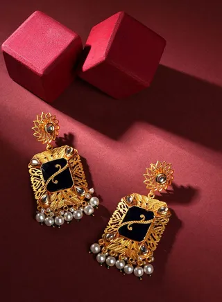 Pack of 2 Gold Plated Designer Stone Pearl Drop Earring