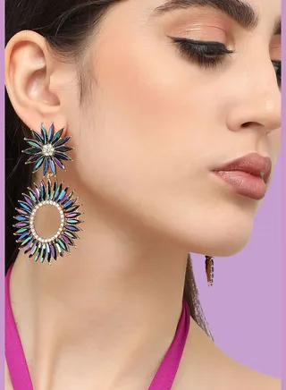 Gold Plated Designer Stone Party Drop Earring For Women