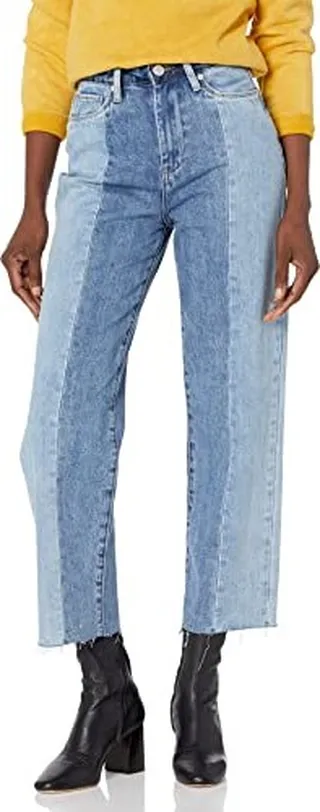 [BLANKNYC] Womens Denim Patchwork Straight Leg Five Pocket Jeans