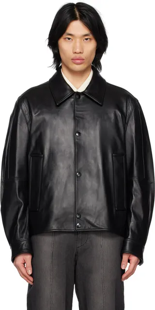 Solid Homme Black Short Leather Jacket