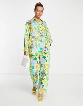 ASOS EDITION satin oversized shirt in retro